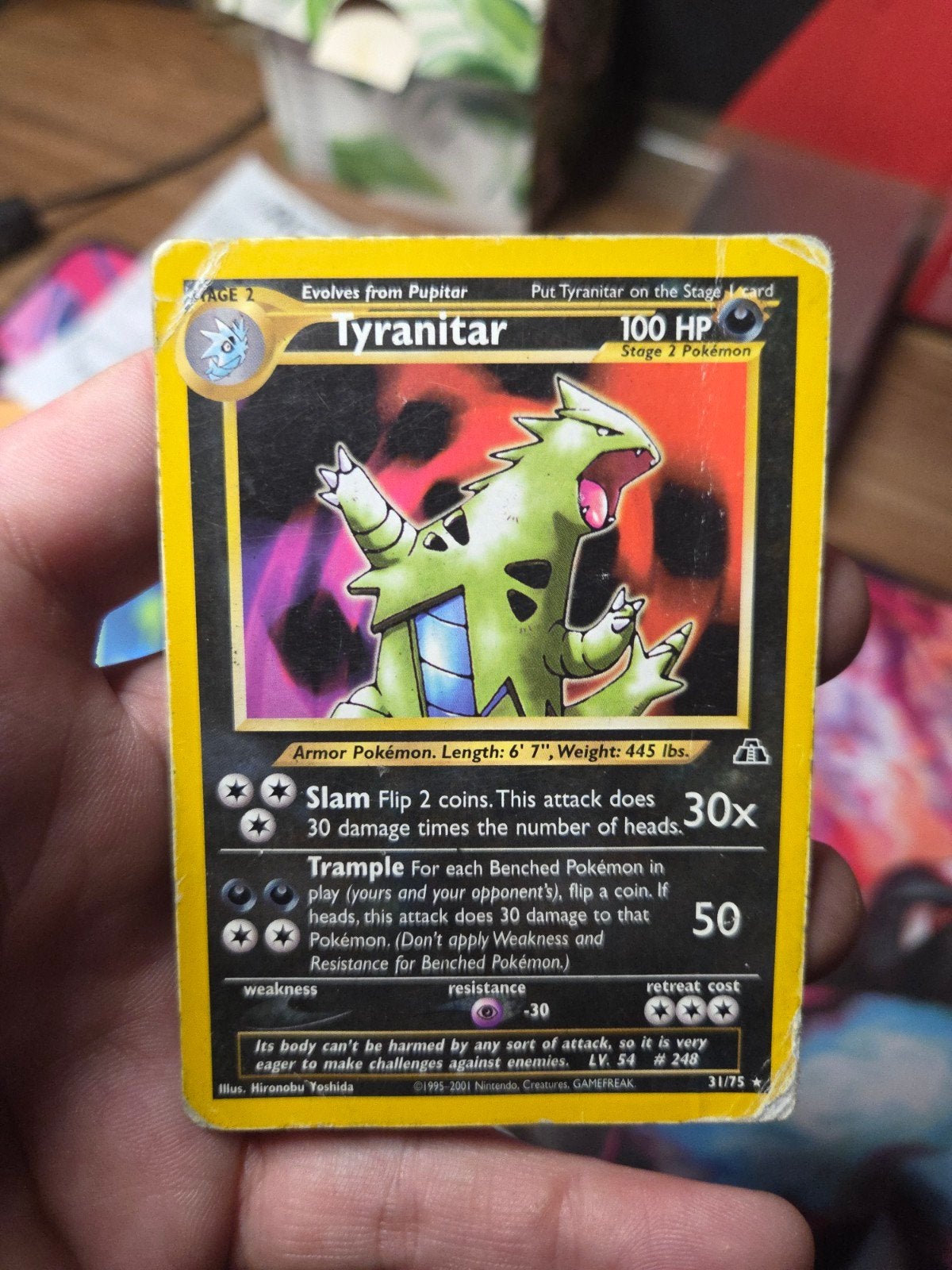 Tyranitar 31/75 Neo Discovery Heavy Played 2001 Wotc, Ophalen of Verzenden, Gebruikt, Losse kaart