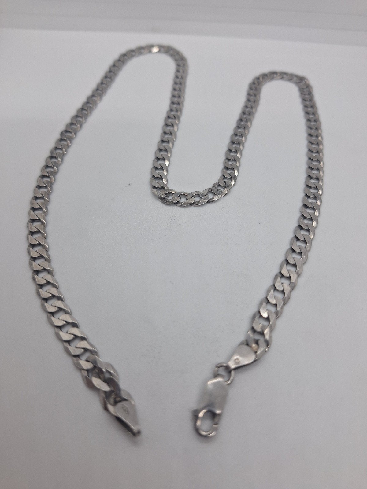 Heren Zilveren Platte Schakelketting 925 - 56 cm, Sieraden, Tassen en Uiterlijk, Kettingen, Ophalen of Verzenden, Gebruikt, Zilver