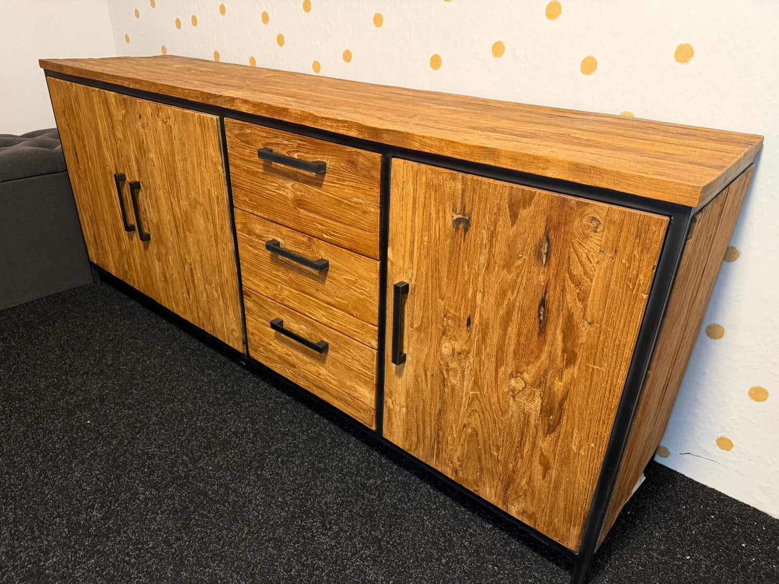 Romaro Dressoir 80x195x45 cm teakhout mix rough Pronto, Ophalen, 150 tot 200 cm, Teakhout, Met lade(s)
