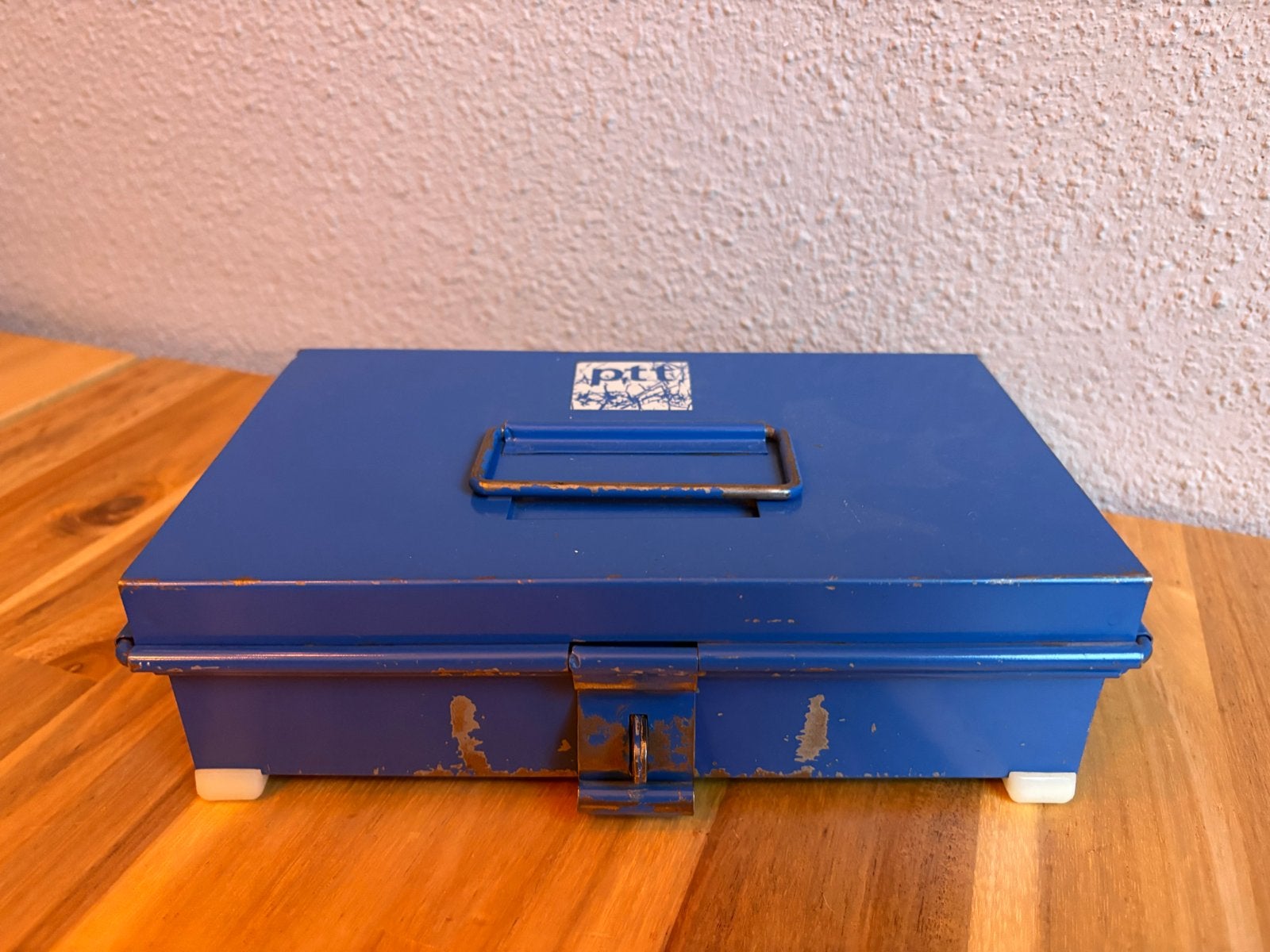 Vintage PTT metalen kistje - Blauw opbergdoosje, Ophalen of Verzenden