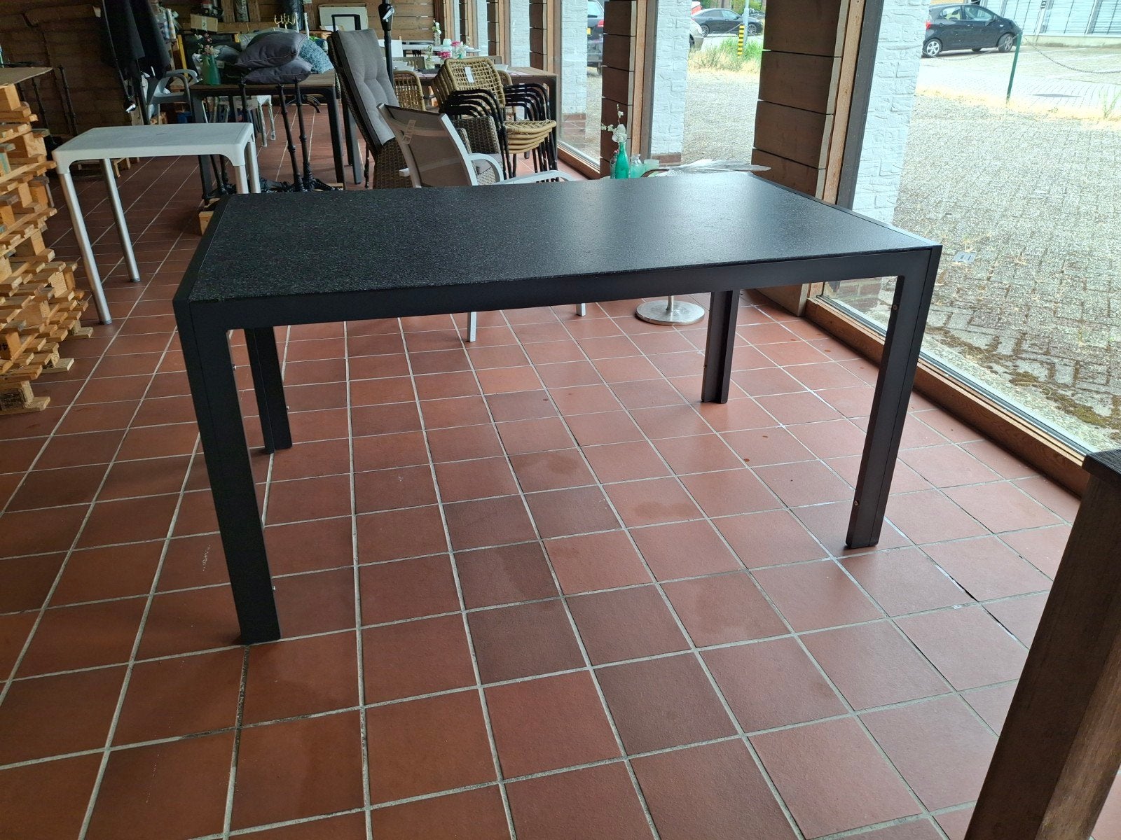 SenS-line Palermo Tuintafel 150x90cm met spraystone glasblad, Ophalen, Zo goed als nieuw, Rechthoekig, Aluminium