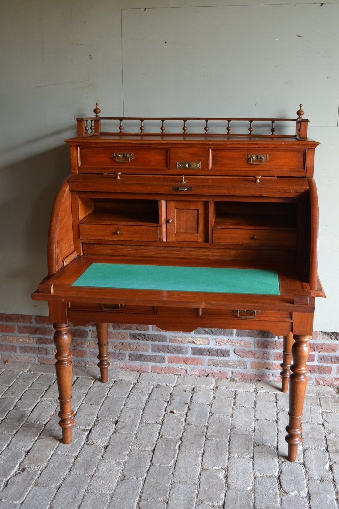 Prachtig antiek noten houten Art Deco cylinderbureau, buro, Verzenden