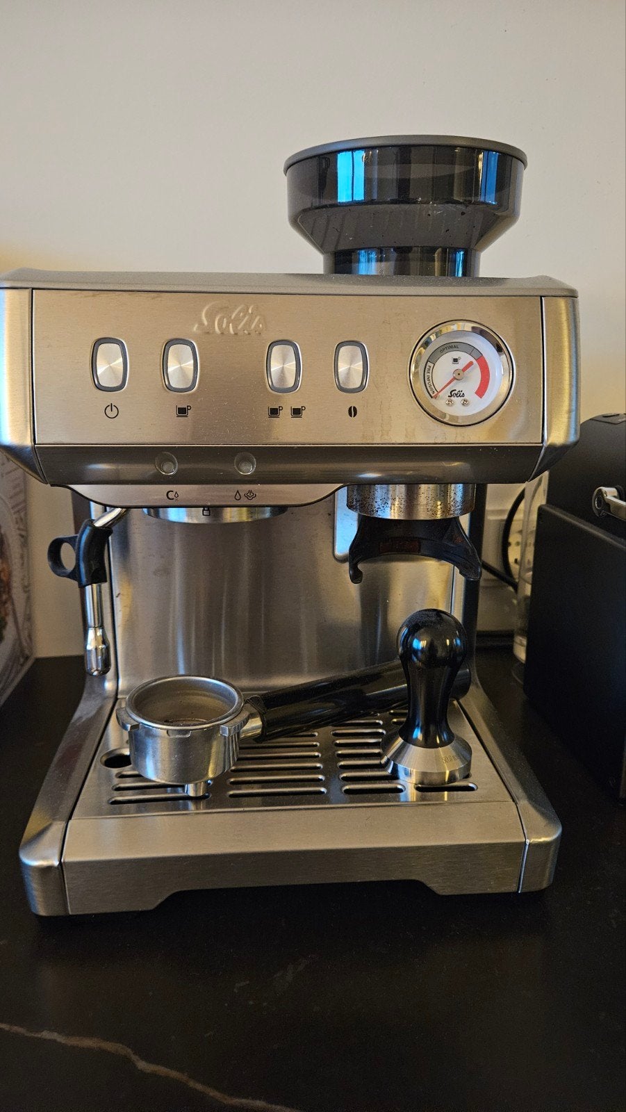Solis Grind & Infuse Espressomachine RVSTYPE, Espresso apparaat, Koffiebonen, Zo goed als nieuw, 2 tot 4 kopjes