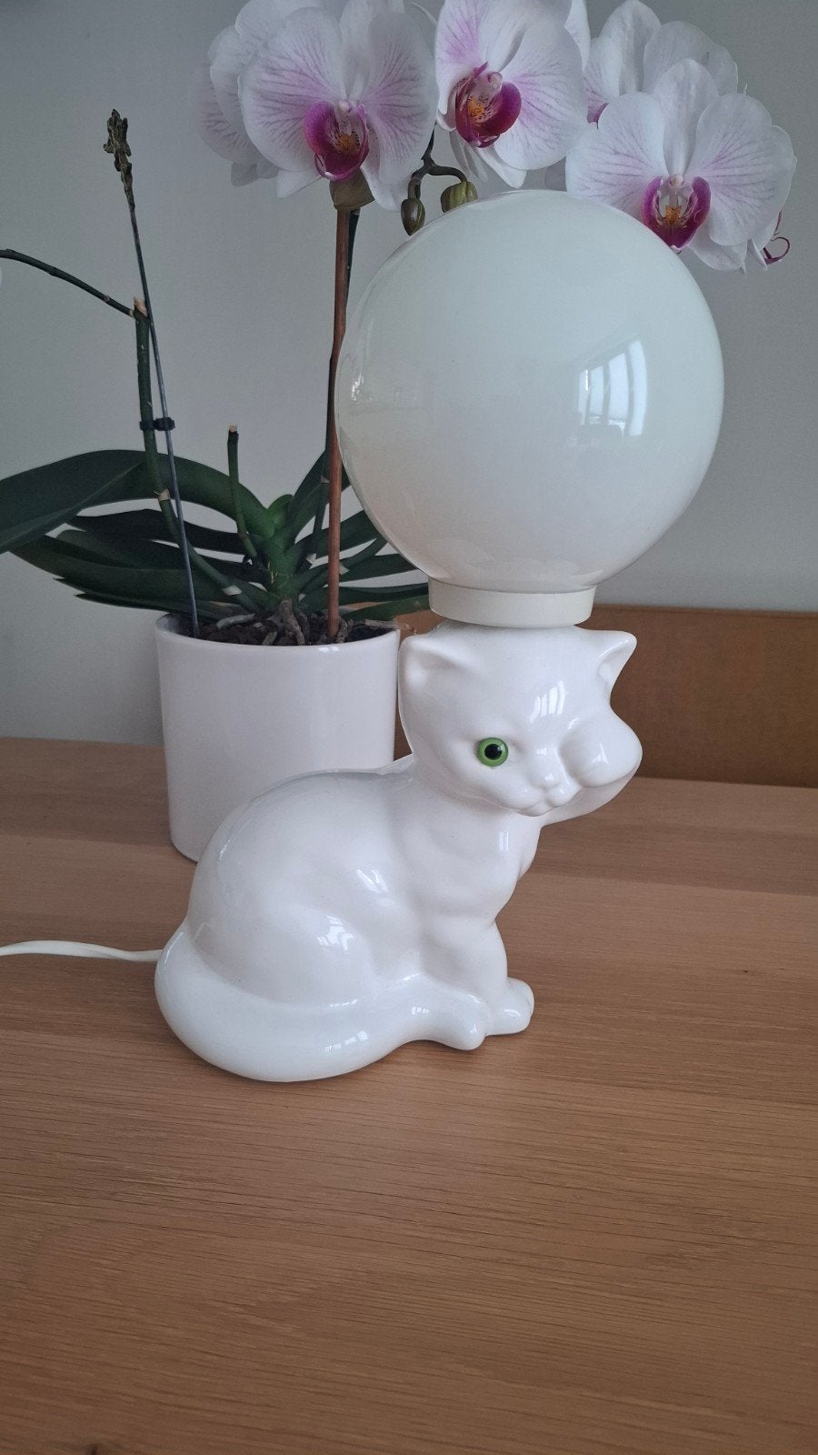 Vintage Poes Bol Lamp Keramiek Jaren 80, Huis en Inrichting, Ophalen of Verzenden, Minder dan 50 cm