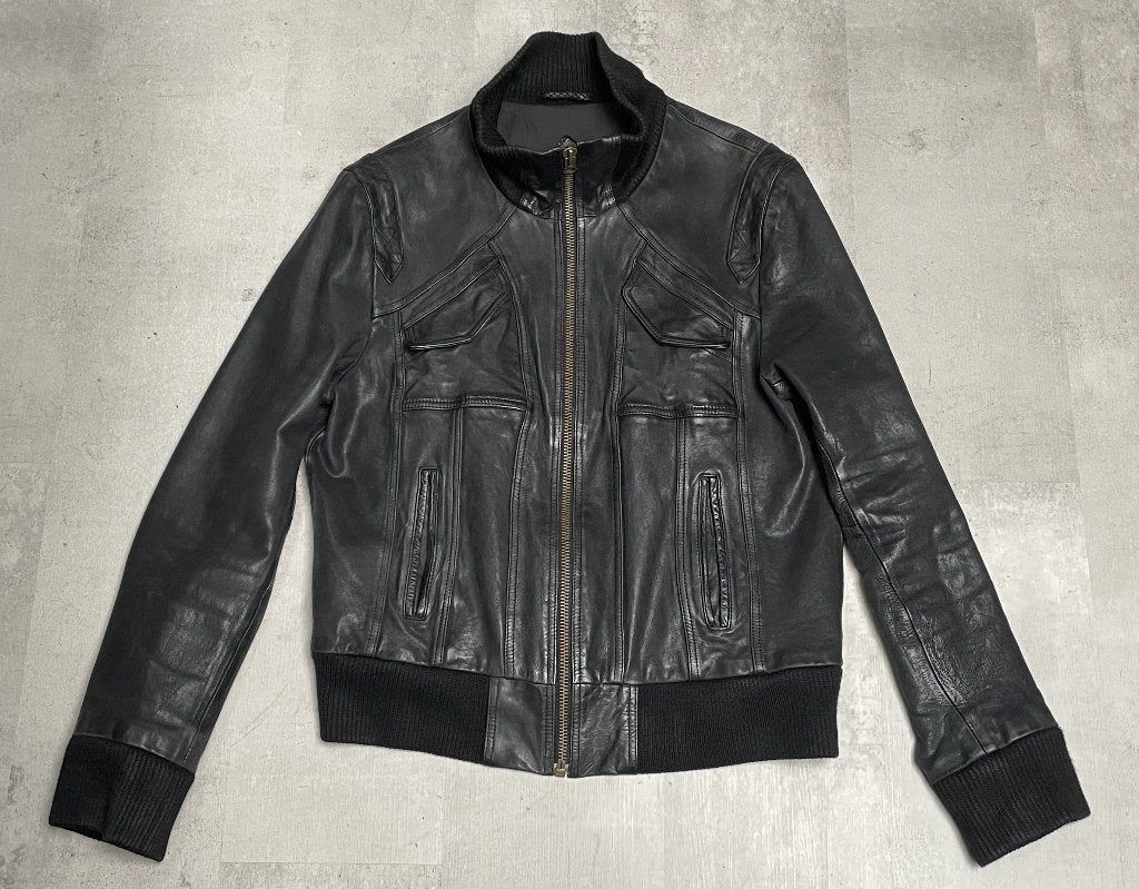 RVLT vintage leren Bomber-style jas - maat M - zwart/grijs, RVLT (Revolution), Zwart, Gedragen, Verzenden