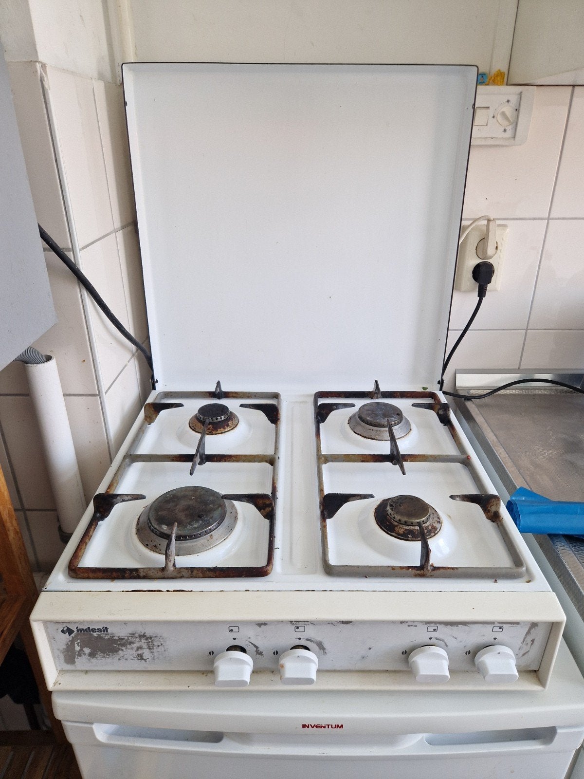 Indesit Gas Kookplaat met Gasslang - 4 Pitten, Witgoed en Apparatuur, Kookplaten, Ophalen, Gebruikt, 4 kookzones, Gas