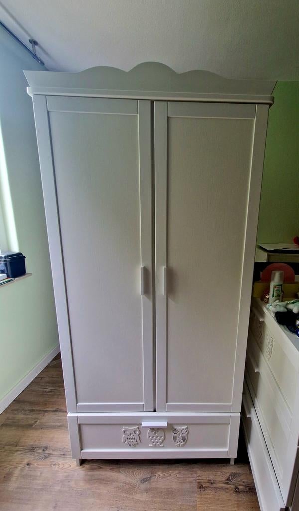 Witte Kledingkast met Ladekast voor Babykamer - Uiltjes, Ophalen, Gebruikt, Kast, 105 cm of meer