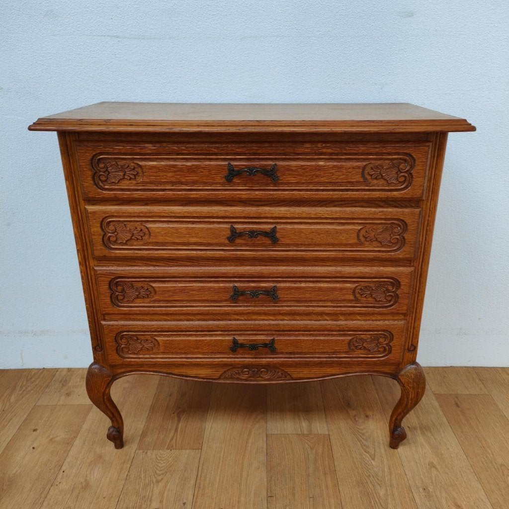 Vintage Queen Ann ladekast commode dressoir ladekastje 202, Valkenswaard, Gebruikt, Info@flashbackfurniture.nl, Eikenhout