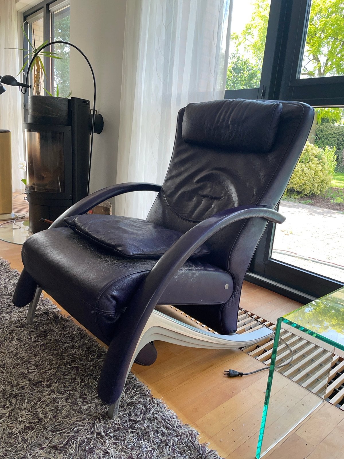 Rolf Benz Comfortabele paarse leren relaxfauteuil, Ophalen, Gebruikt, 100 tot 125 cm, Leer