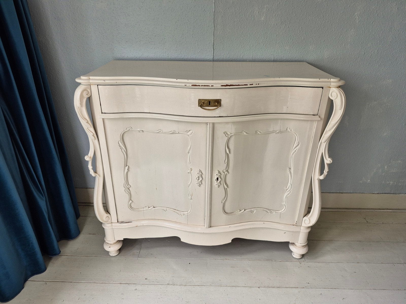 Antieke Biedermeier Kast Commode - Crème Wit, Ophalen