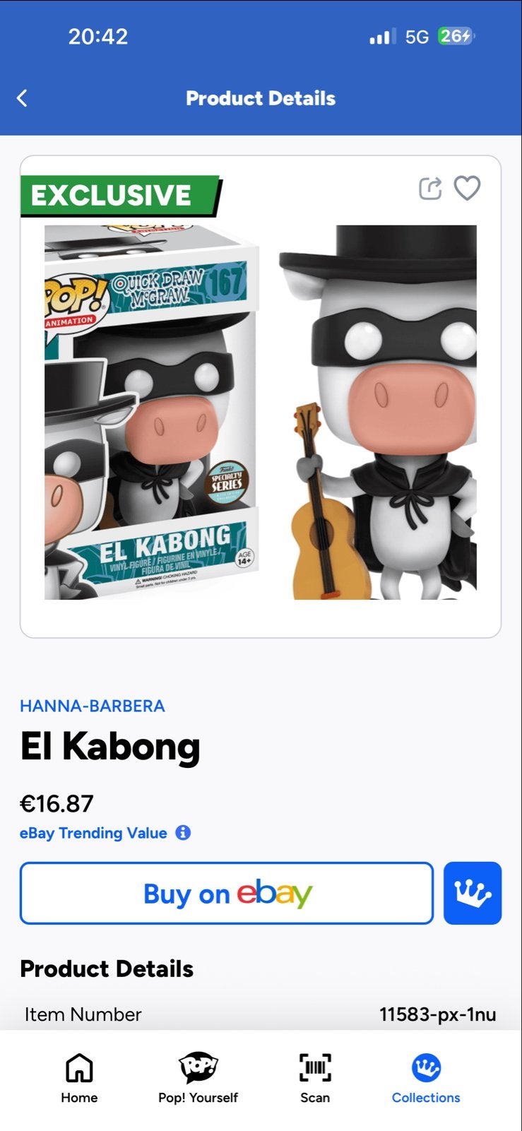 Funko Pop! Quick Draw McGraw El Kabong #167 EXCLUSIVE, Ophalen of Verzenden, Zo goed als nieuw