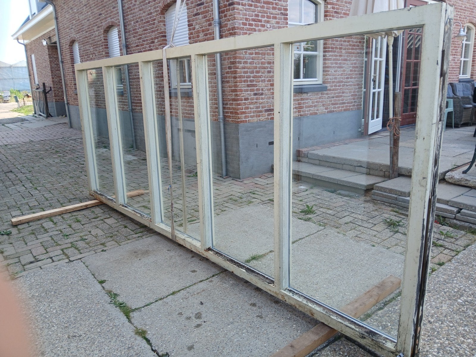 Raam kozijn groot 5 vaks dubbelglas hardhout zeer degelijk, Ophalen, Gevelraam of Ruit, Dubbelglas