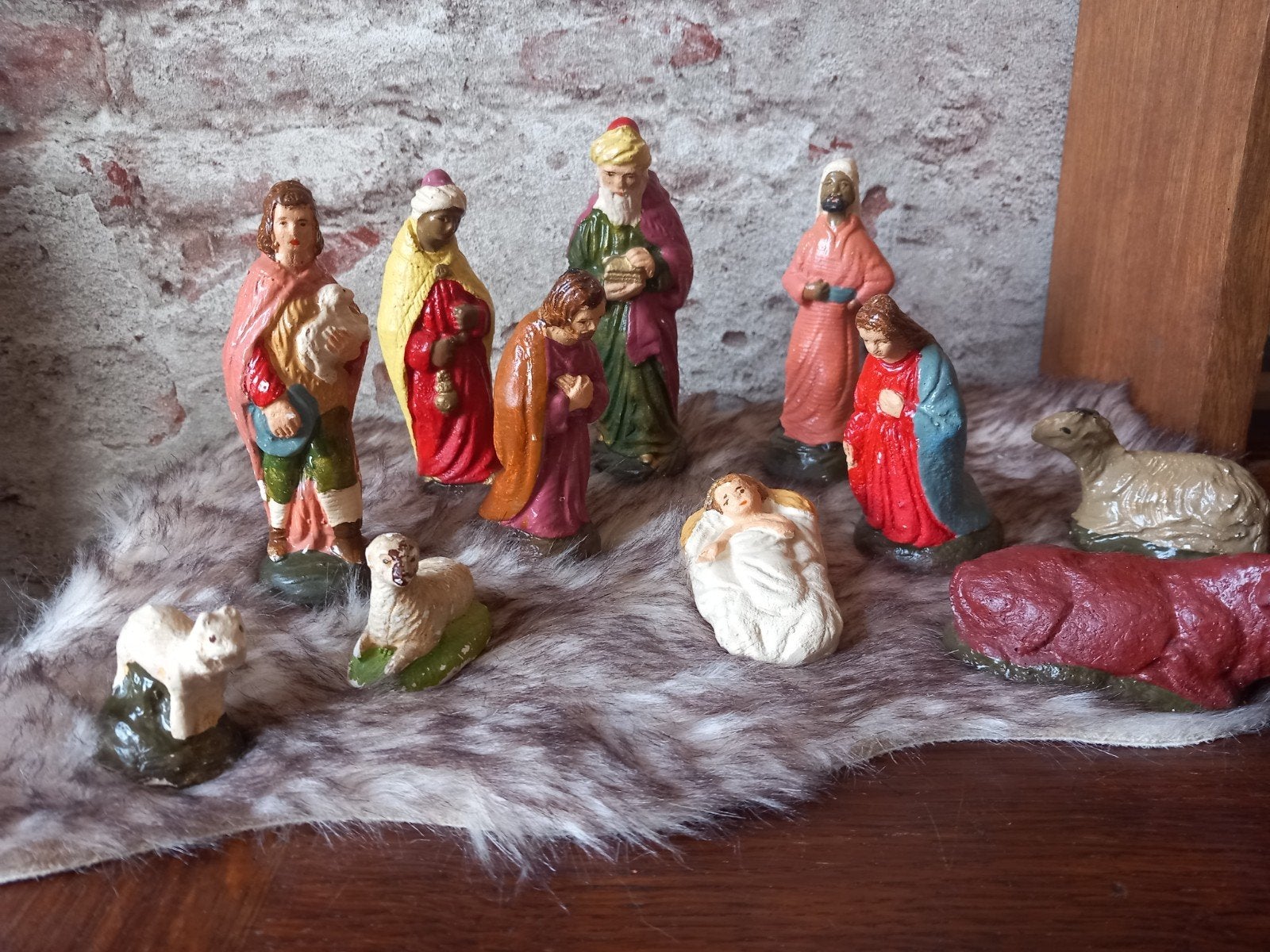 Antieke Gipsen Kerststalfiguren - Complete Set, Ophalen of Verzenden