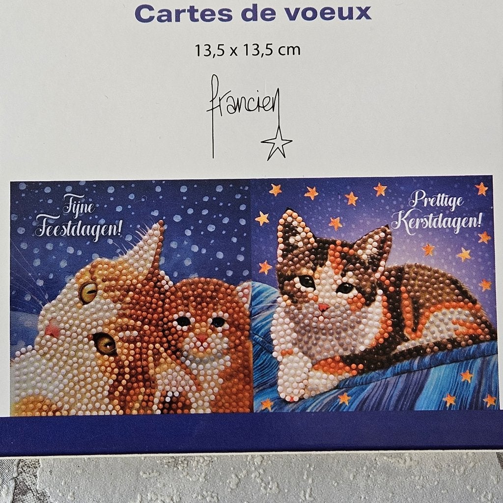Diamond painting kaarten Katten, zelf maken, diy blauw