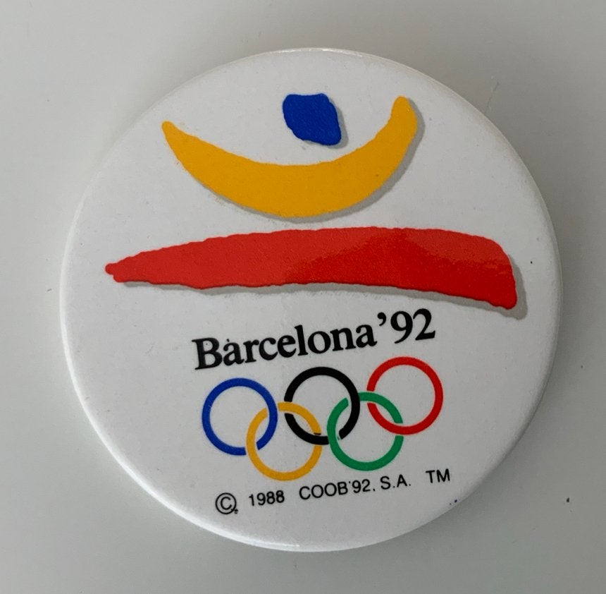 Vintage Barcelona '92 Olympische Spelen Button, Verzenden, Gebruikt, Sport, Button