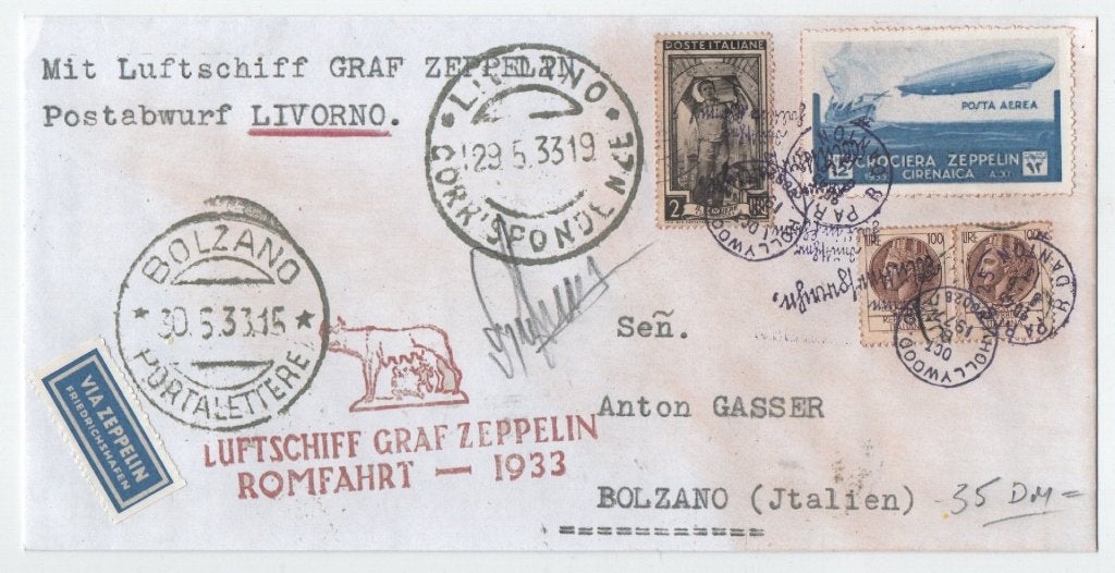 M6) brief privé-uitgave ZEPPELIN  ITALIE, Verzenden, Gestempeld