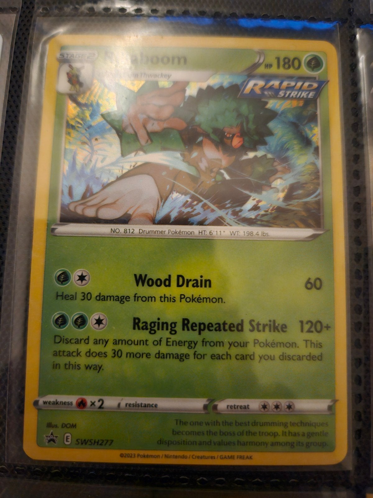 Pokemon Rillaboom SWSH 277 Promo, Ophalen of Verzenden, Zo goed als nieuw, Losse kaart, Foil