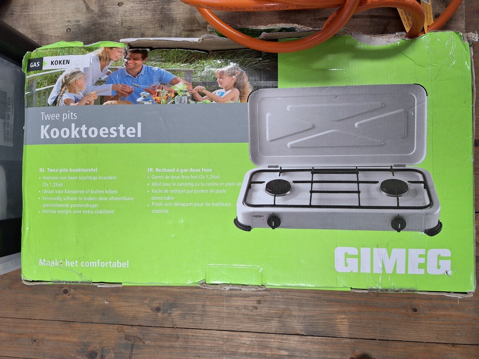 Gimeg 2-pits kooktoestel met slang - Gebruikt, Caravans en Kamperen, Kampeeraccessoires, Gebruikt, Gimeg, Onbekend, Ophalen of Verzenden