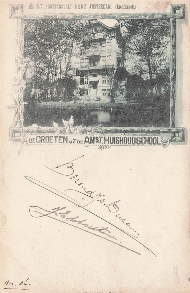 702-118-011 De Groeten Uit De Amsterdamsche Huishoudschool, Verzenden, Voor 1920, Noord-Holland