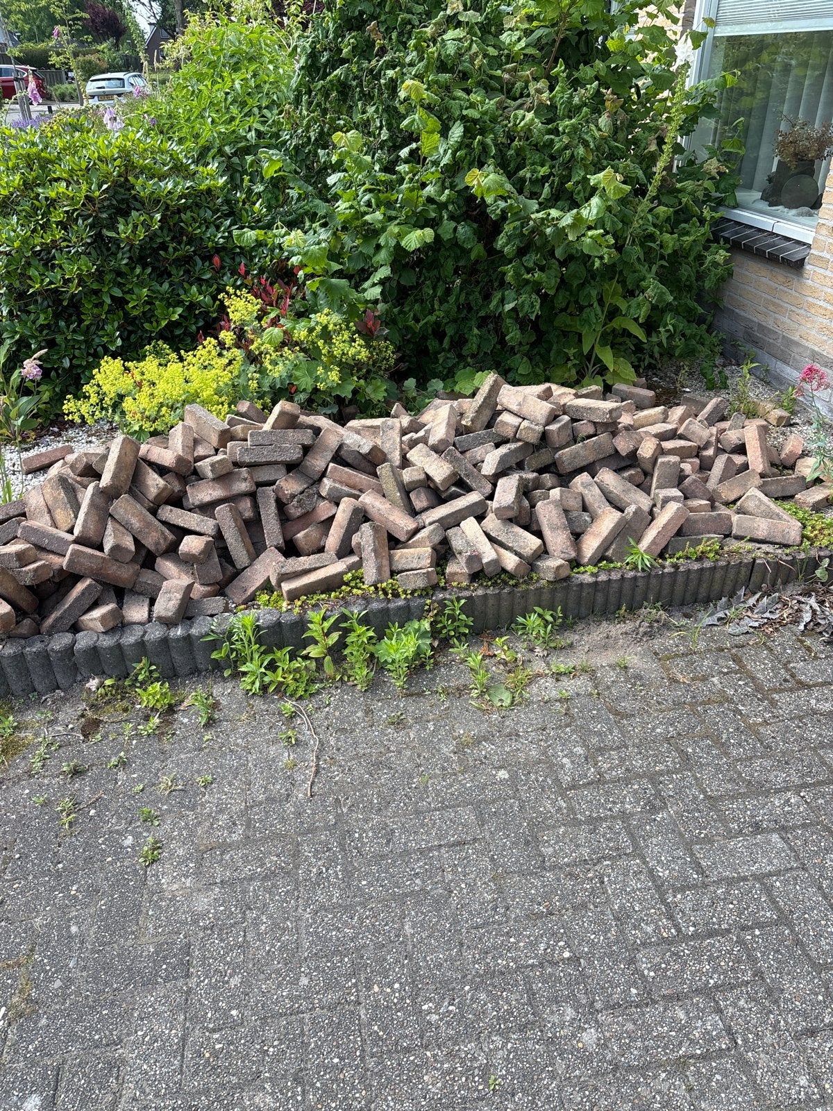 Gele bakstenen, ca. 20m², zelf ophalen, Doe-het-zelf en Verbouw, Metselstenen, Gebruikt, Bakstenen, Ophalen