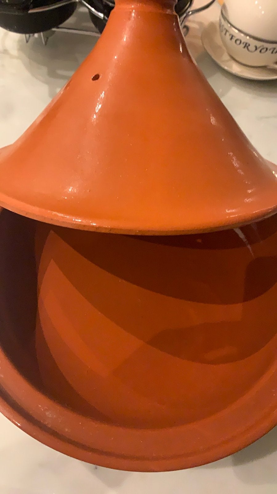 Oranje Tajine - Zo goed als nieuw, Tajine, Ophalen of Verzenden, Zo goed als nieuw, Steen/keramiek