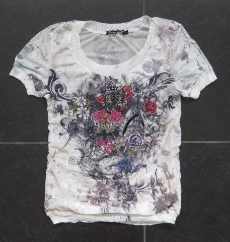 Etoile du Monde witte top, bloemenprint glitter kristal 3 M, Maat 38/40 (M), Wit, Ophalen of Verzenden, Zo goed als nieuw