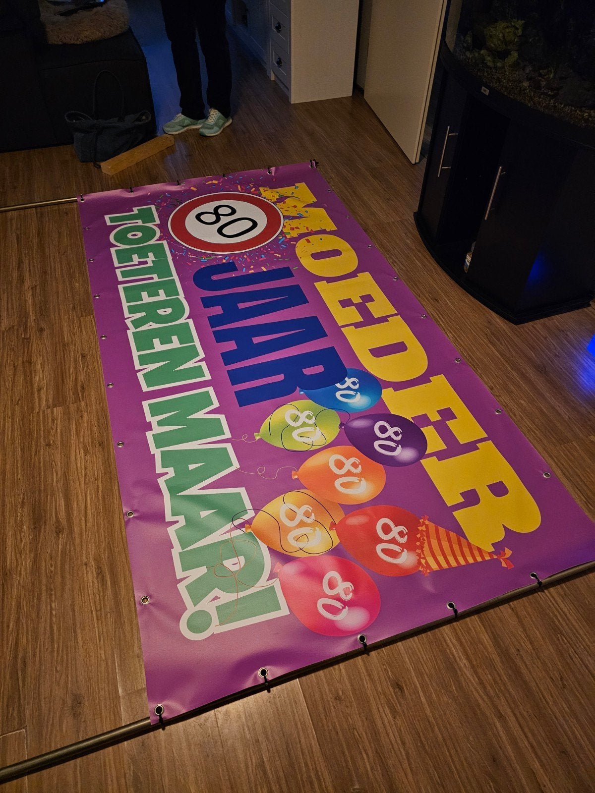 Spandoek 80 jarige verjaardag - 250x130cm, Ophalen, Nieuw, Versiering