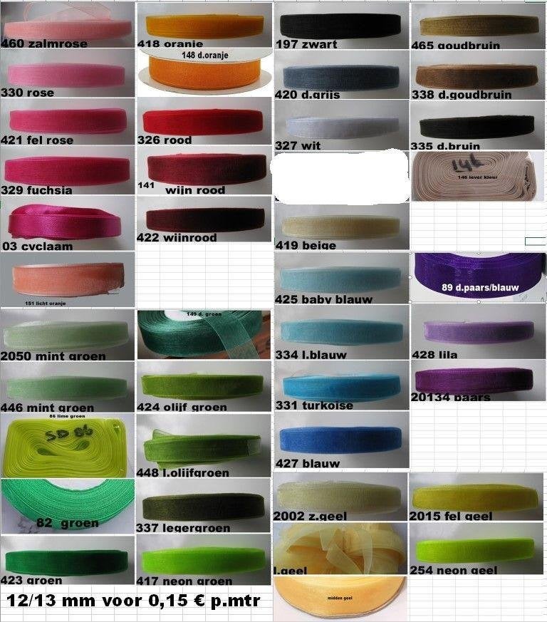 Organza lint 12/13 mm: 0,15 p.mtr, Ophalen of Verzenden, Nieuw, Overige thema's, Overige typen