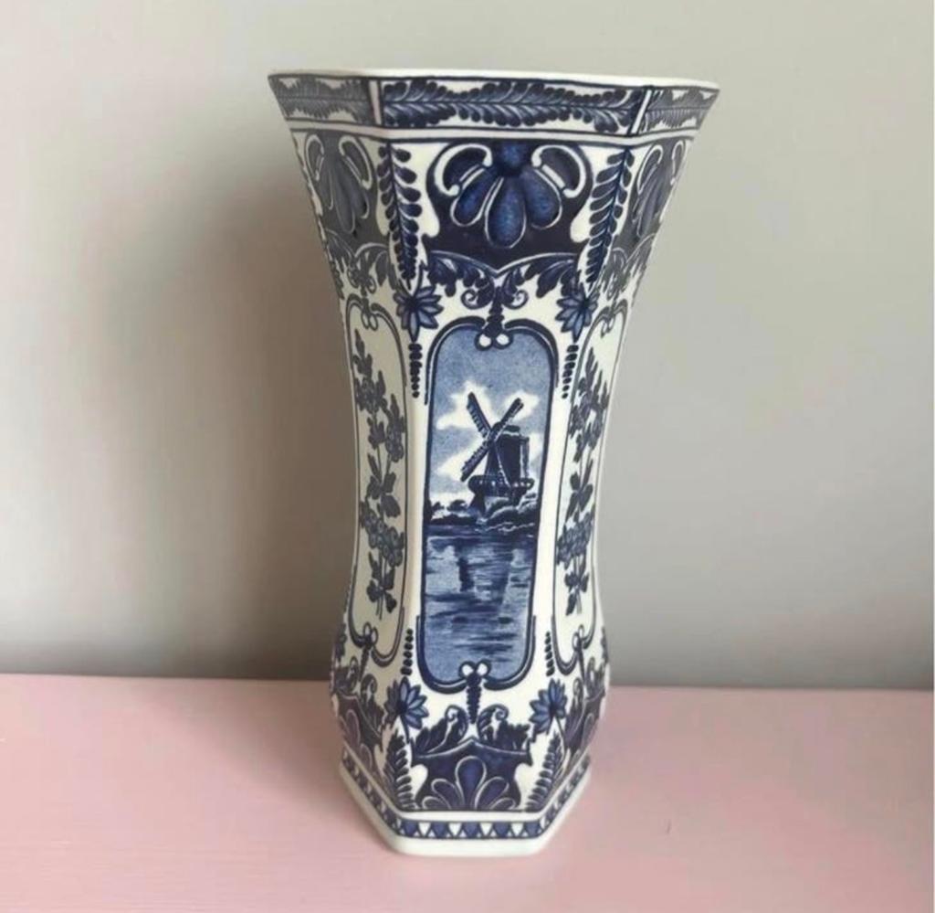 Delfts blauw vaasje Royal Sphinx Boch, 23,5 cm, molen decor, Ophalen of Verzenden