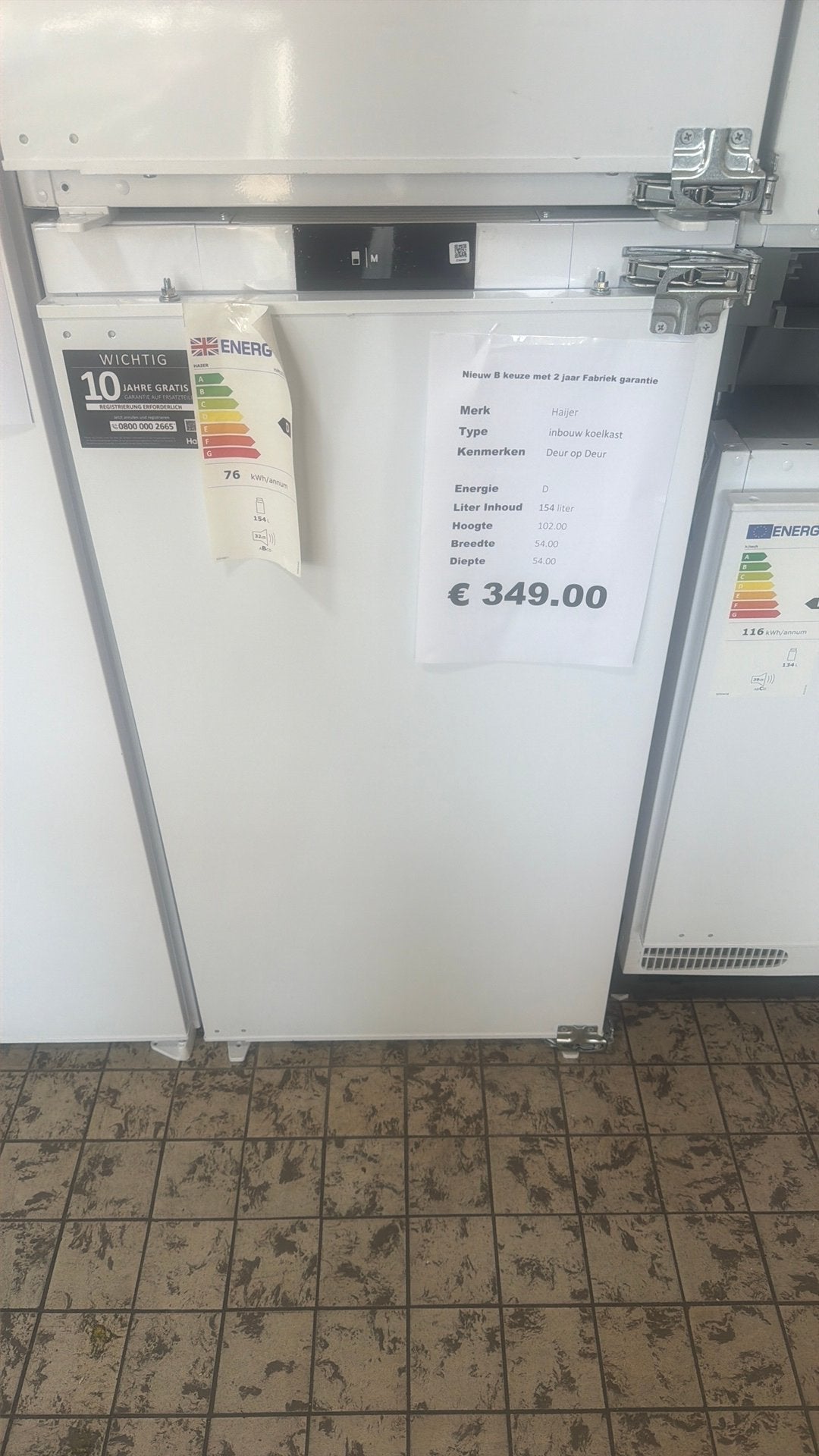 Haier Inbouw koelkast nismaat 102 nieuw koeling, 85 tot 120 cm, 150 tot 200 liter, Haier, Zonder vriesvak