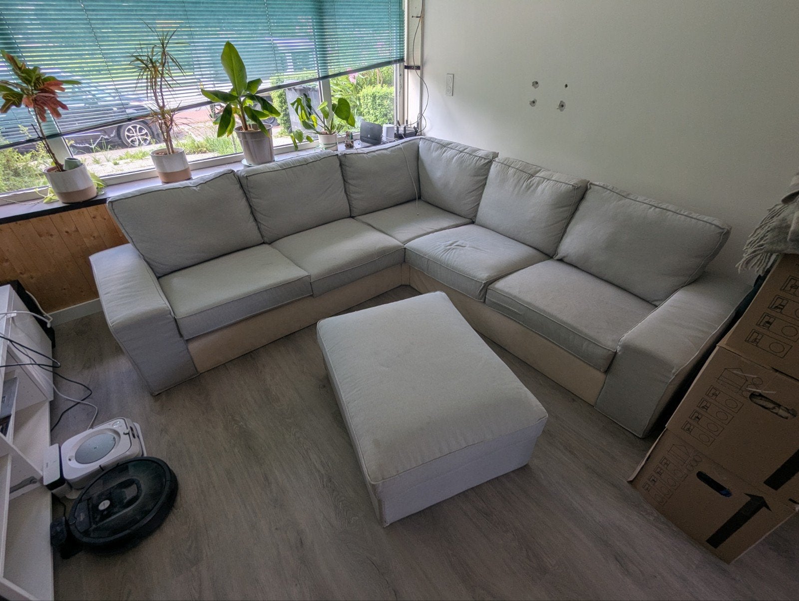 Grote hoekbank met poef - Gebruikt, Ophalen, Modern, Comfortabel, Gebruikt, 100 tot 125 cm