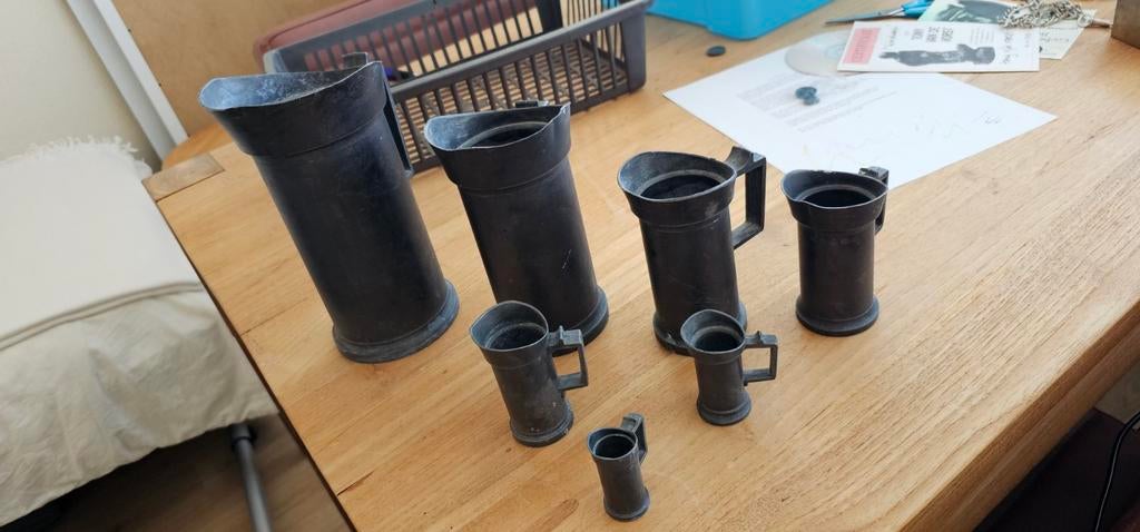 Antieke tinnen maatbekers - Set van 7, Antiek en Kunst, Antiek | Tin, Ophalen of Verzenden