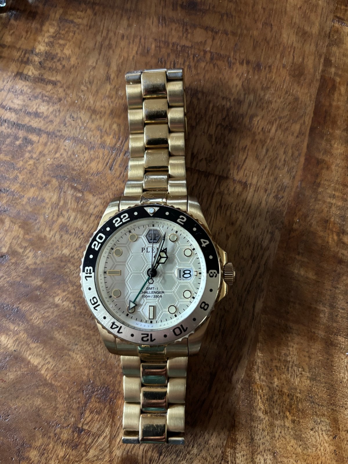 Philipp Plein GMT-1 Challenger horloge goudkleurig, Gebruikt, Staal, Polshorloge, Ophalen