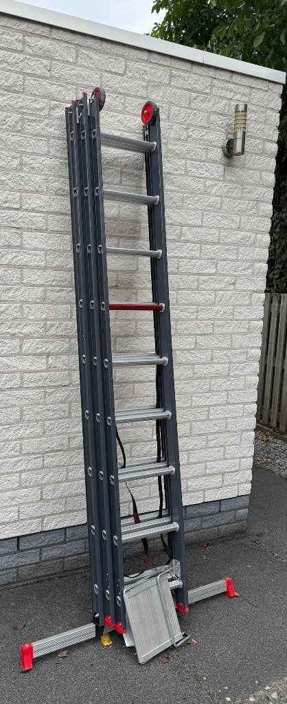 altrex ladder 3-delig | 3 x 9 treden | extra ladderbordes, Ophalen, Zo goed als nieuw, Opvouwbaar of Inschuifbaar, 4 meter of meer