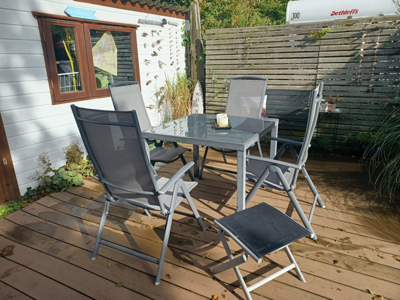 Tuinset met 6 stoelen en 2 krukjes, Ophalen, Zo goed als nieuw, Aluminium, Inklapbaar