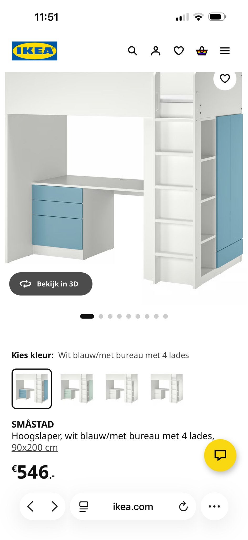 IKEA SMÅSTAD Hoogslaper met bureau, kast en lades, Ophalen, 85 tot 100 cm, Gebruikt, Hoogslaper of Stapelbed
