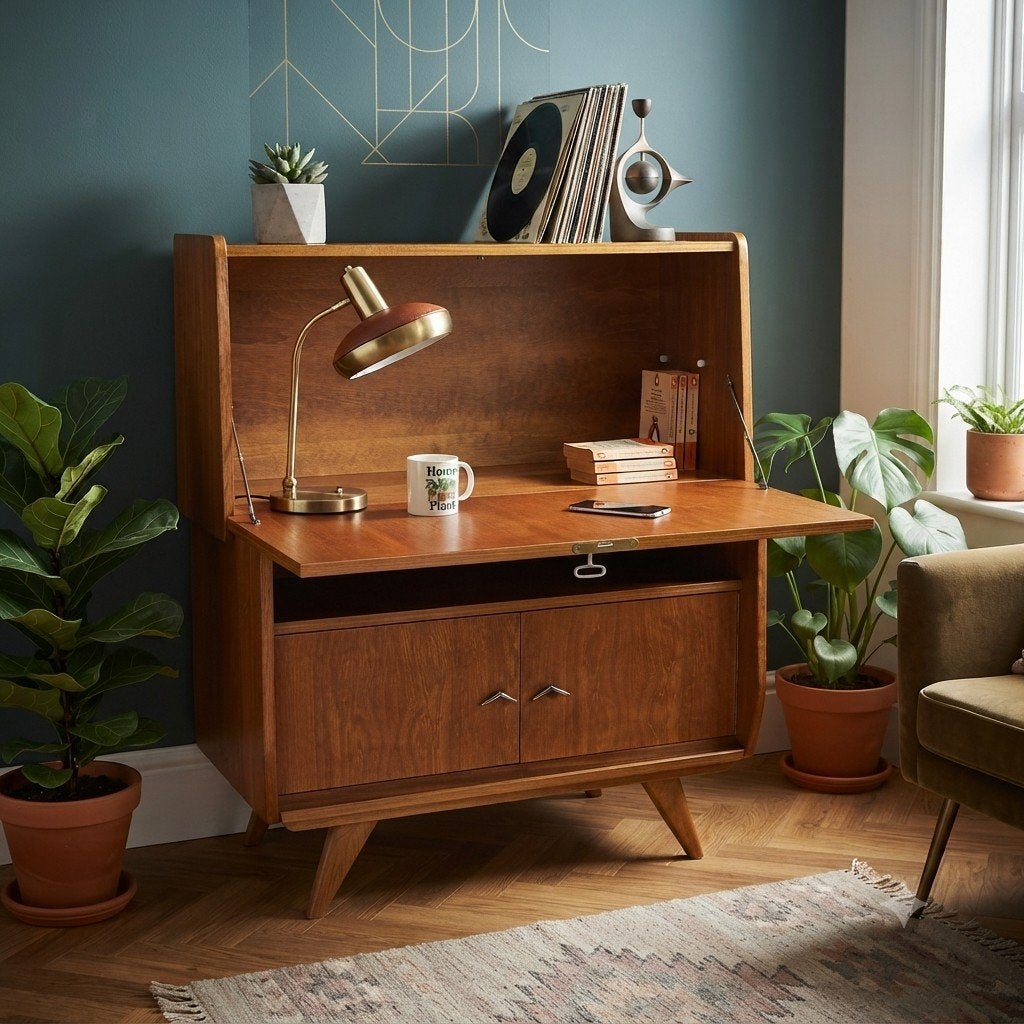 Vintage wandkast bureau dressoir teakhout wandkast jaren 60, Verzamelen, Retro, Huis en Inrichting, Ophalen of Verzenden