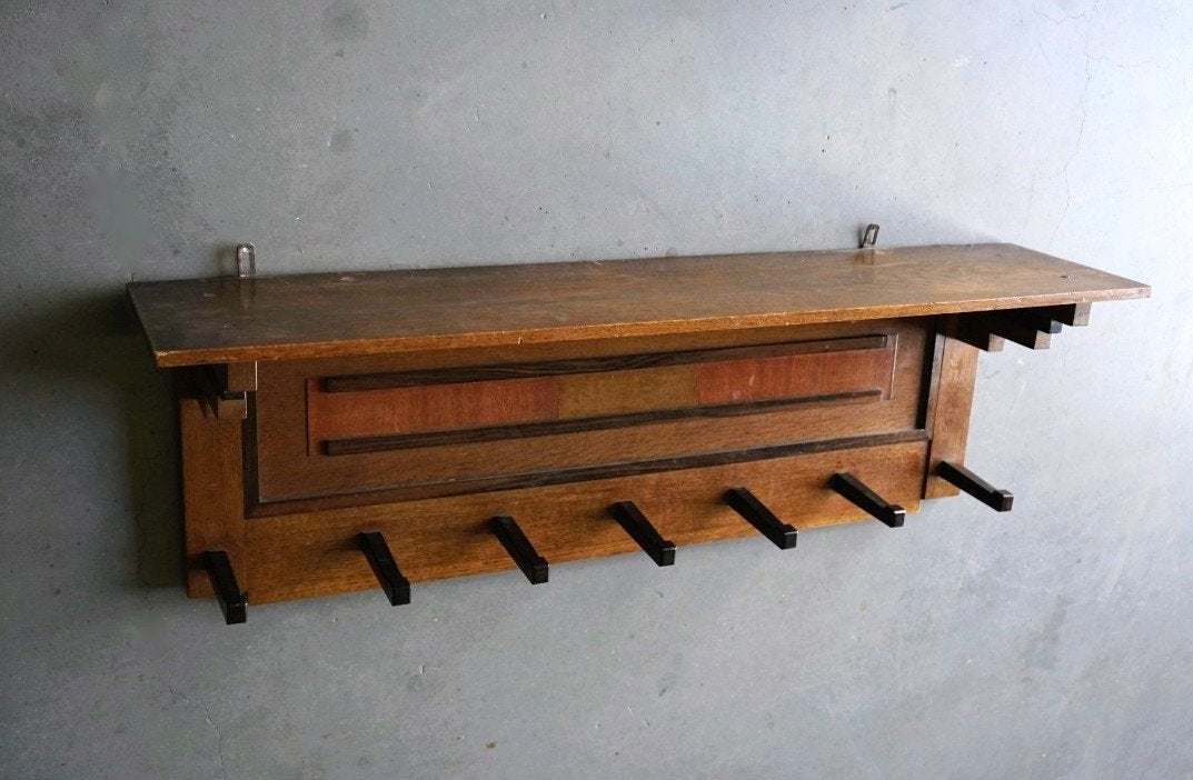 Art Deco kapstok Haagse School antiek massief hout, Wandkapstok, Gebruikt, Ophalen of Verzenden, Minder dan 100 cm