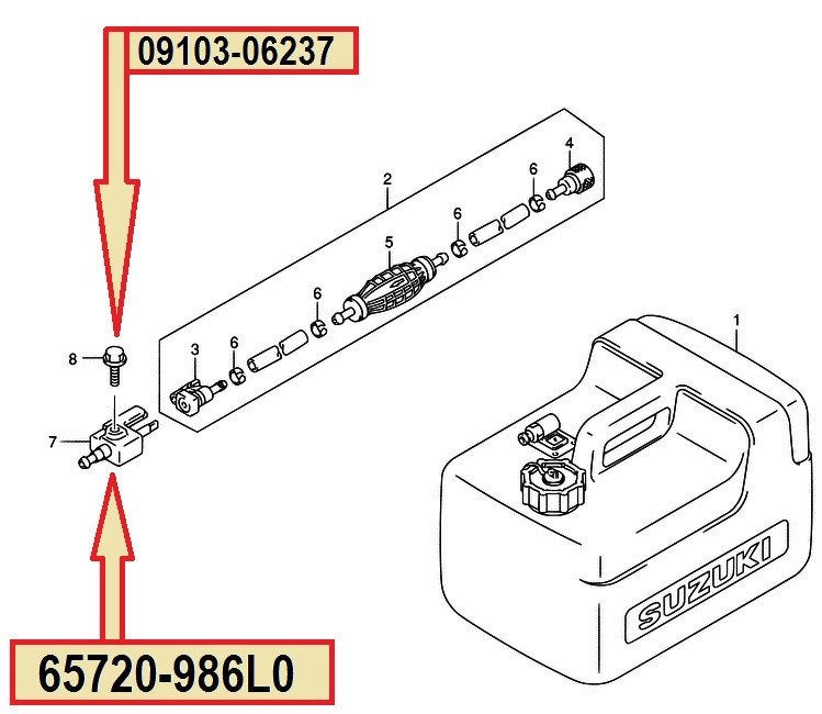 65720-986L0 Suzuki motorfitting Suzuki DF4. € 32,95 ., Ophalen of Verzenden, Nieuw, Motor en Techniek