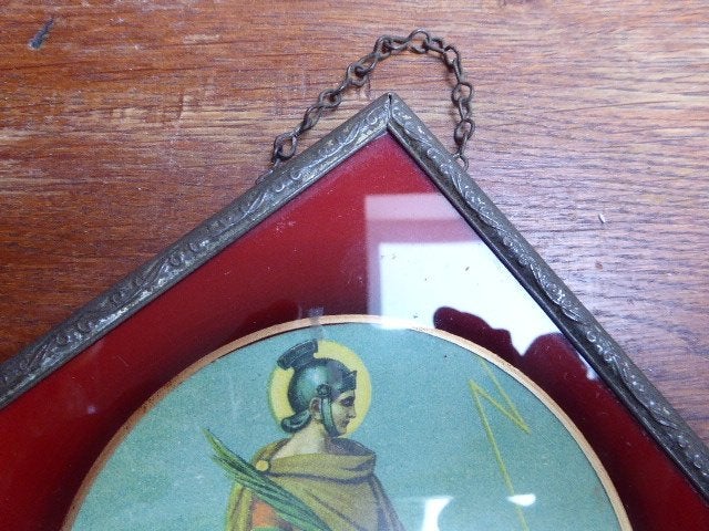 Antieke wanddecoratie achter glas, ridder, Ophalen of Verzenden
