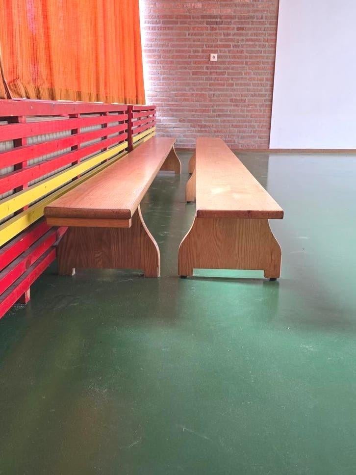 💥-%Vintage houten schoolbank oude gymbank tuinbank planten, Ophalen, Gebruikt, Materiaal, Beige