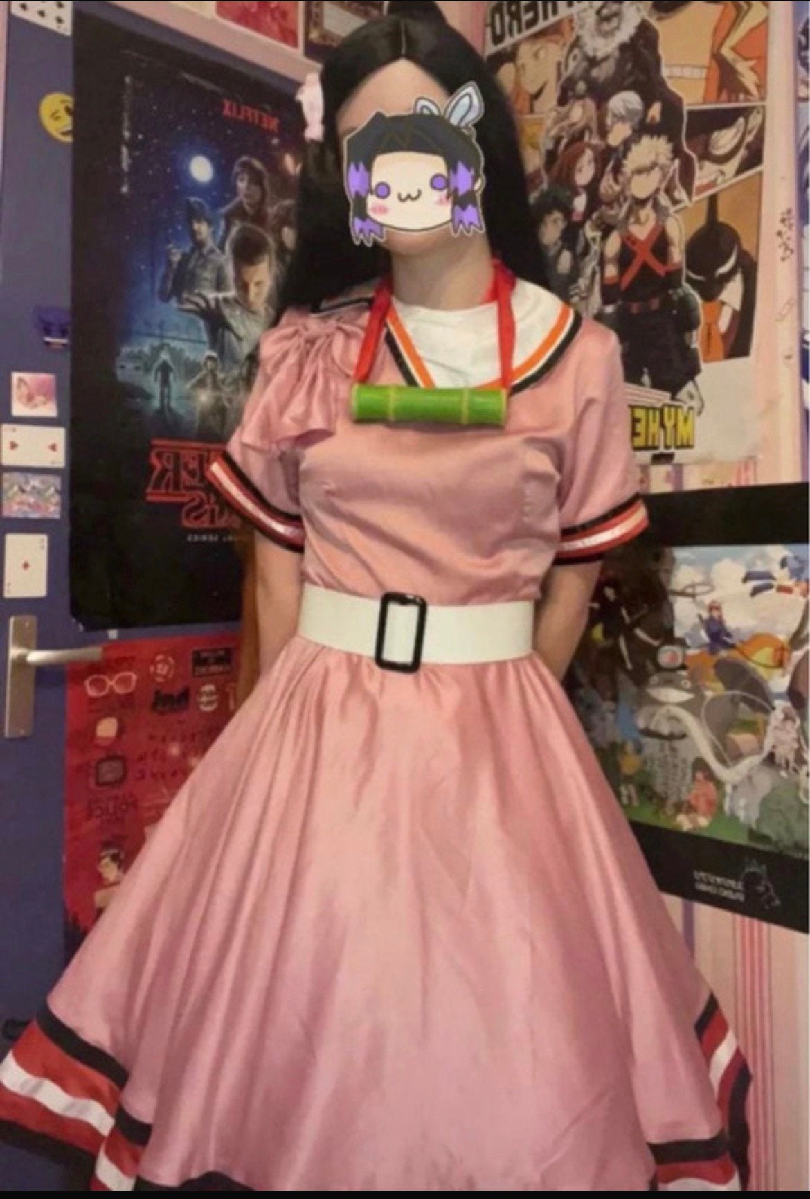 Kimetsu no yaiba nezuki kamado cosplay vintage style maat S, Ophalen of Verzenden, Zo goed als nieuw, Pak of Jurk