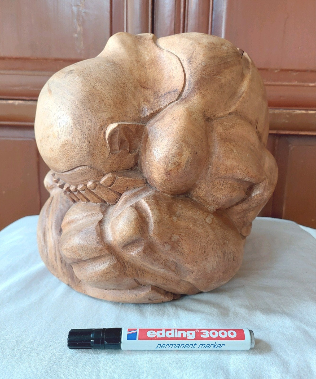 Grote Yogiman H 25 cm Teakhout beeld Buddha, Gebruikt, 25 cm, Ophalen of Verzenden, Hout