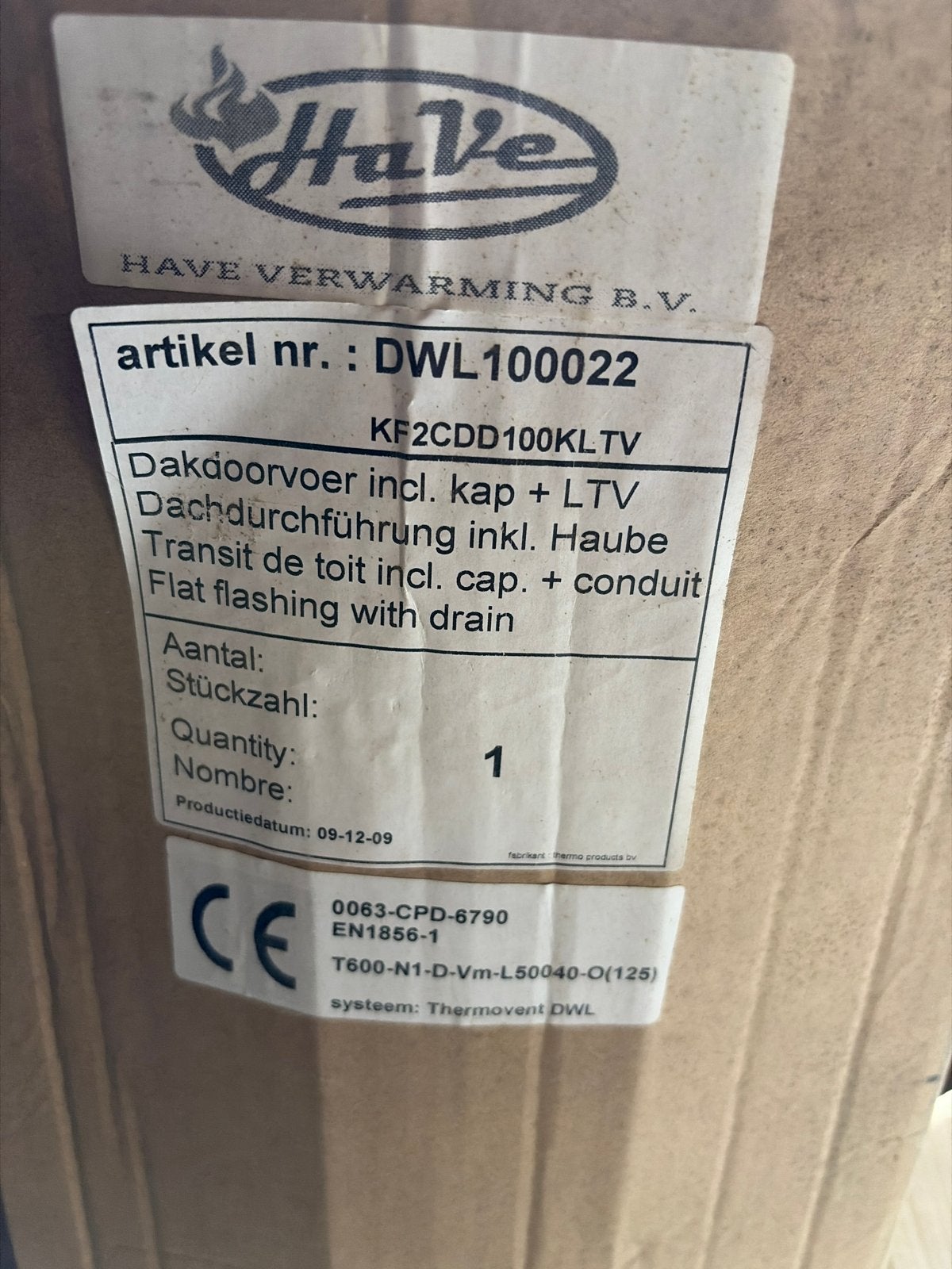 Nieuwe ThermoVent DWL Dakdoorvoer Ø125 mm incl. Kap en LTV, Doe-het-zelf en Verbouw, Ophalen of Verzenden, Nieuw, Overige typen