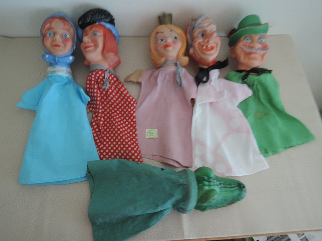 Zes ouderwetse poppenkast poppen, Ophalen of Verzenden, Gebruikt, Pop