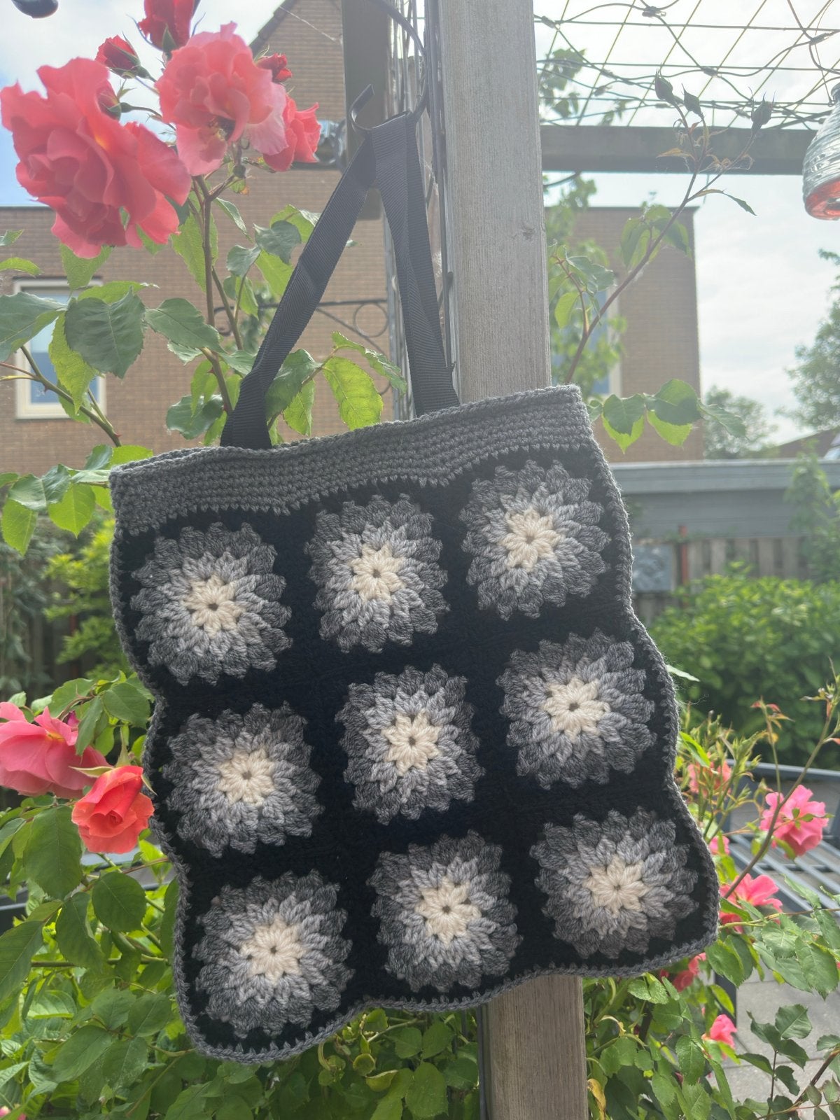 Gehaakte Granny Square Tas - Zwart/Grijs/Wit, Ophalen of Verzenden, Nieuw, Zwart, Shopper