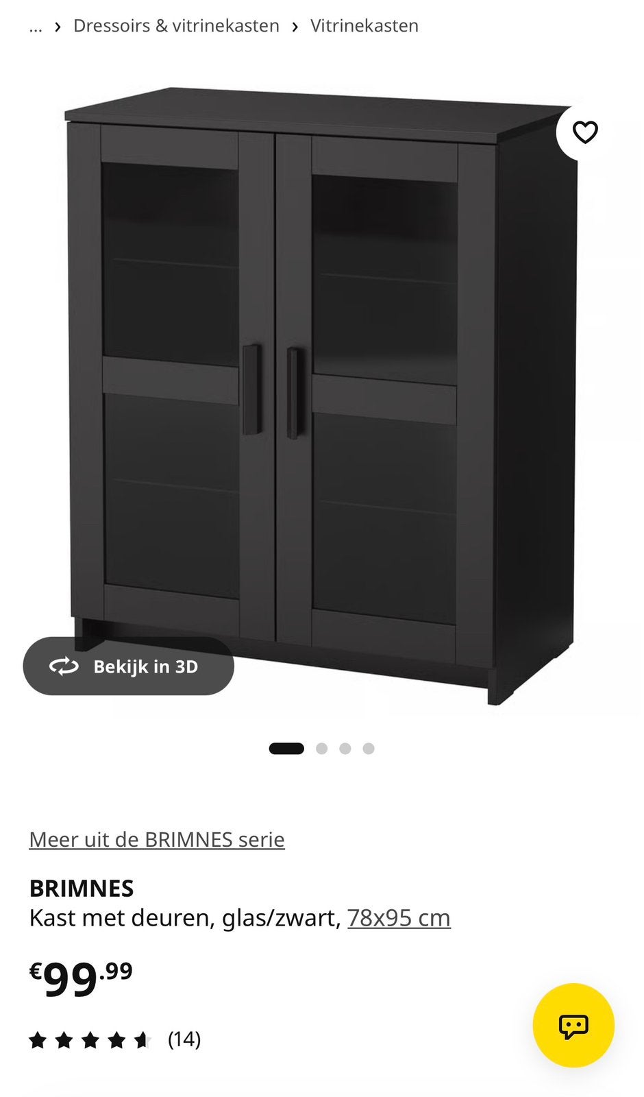 IKEA BRIMNES Vitrinekast met deuren, glas/zwart, Ophalen, Gebruikt, 50 tot 100 cm, Minder dan 100 cm