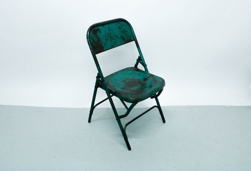 Groene vintage metalen klapstoel, Ophalen, Gebruikt, Overige kleuren, Vintage / Industrieel