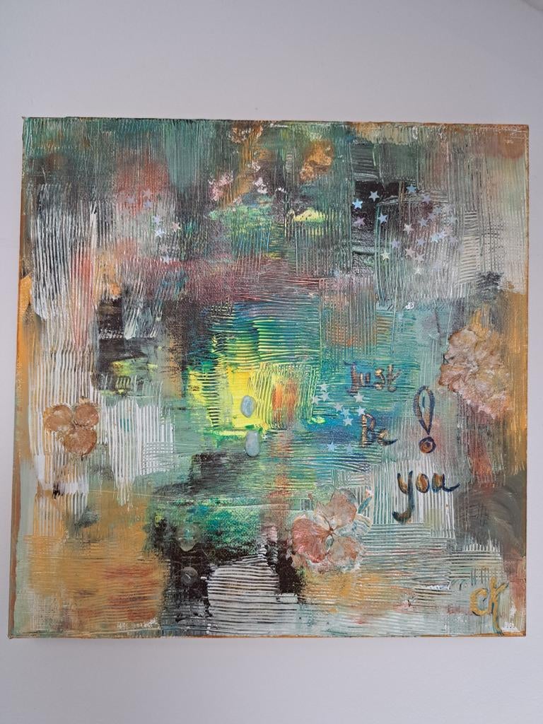 Abstract schilderij met tekst "Just Be You", Ophalen of Verzenden