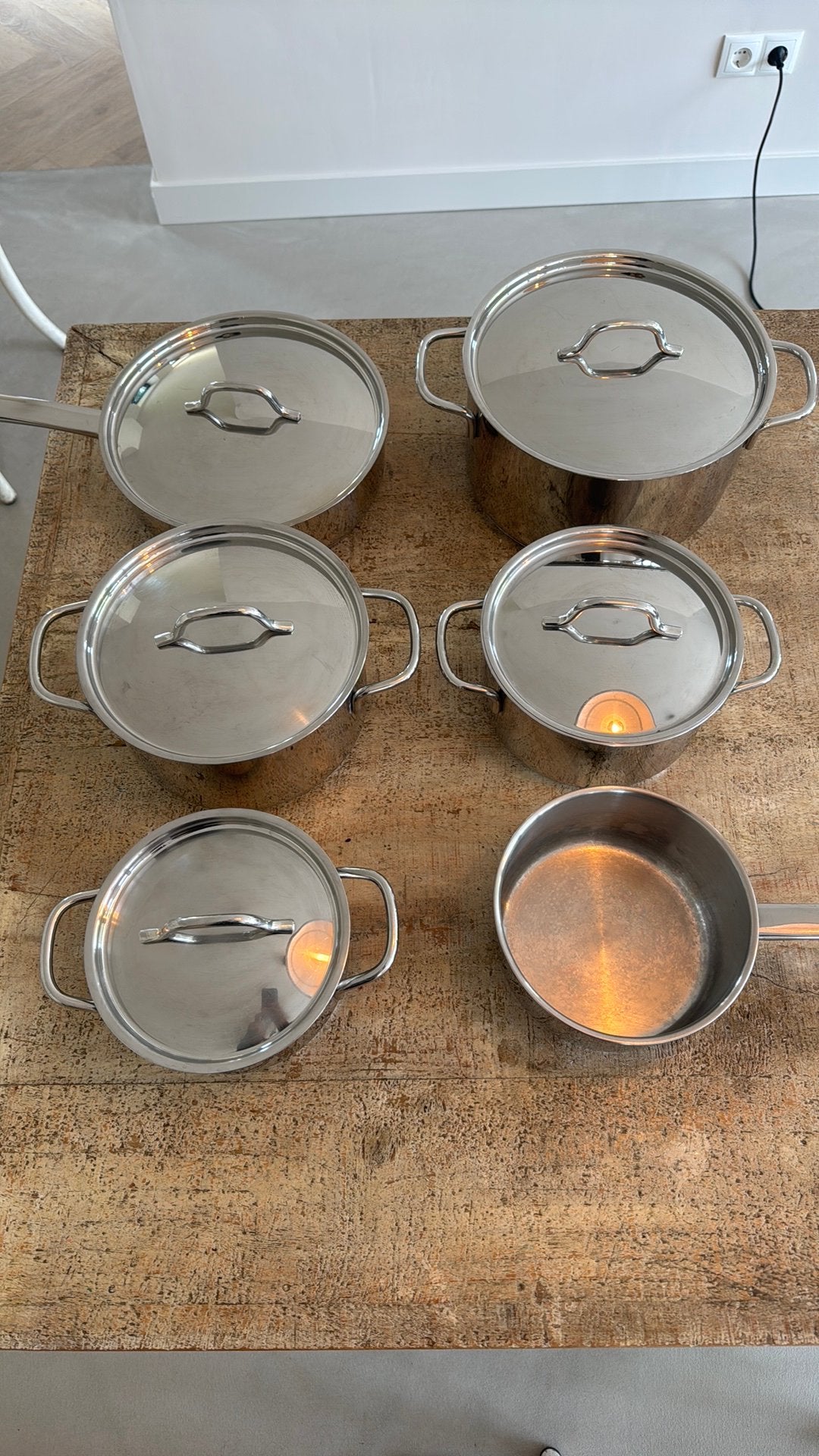 Pannenset BK Stainless Steel 6 delig, Gebruikt, Met handvatten, BK, Pannenset